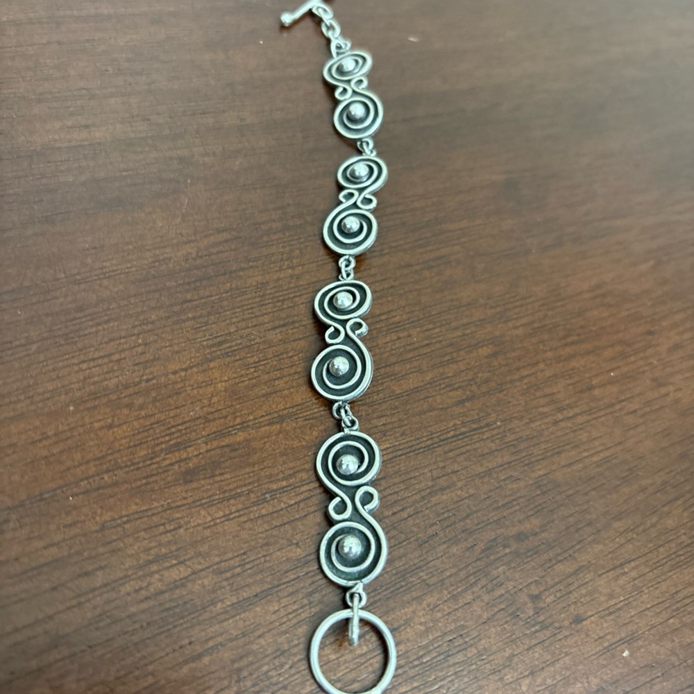 Vintage 925 Sterling Silver Mexico Toggle Bracelet Unique Swirl Link Design